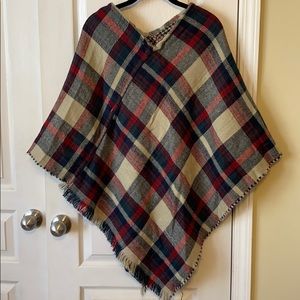 Navy/red flannel poncho